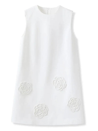 3D Flower Solid Sleeveless Party Dress -Guocali