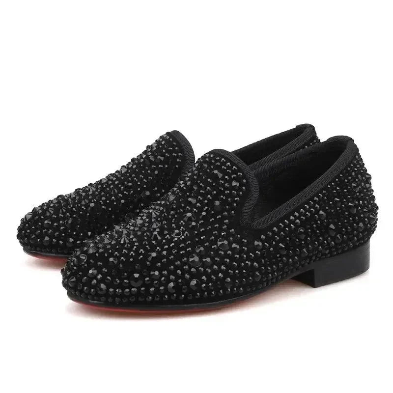 Black kids loafers embellished with crystals fashion image