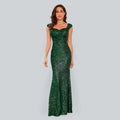 Ladies Sequin Green Sling Maxi Party Dress