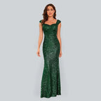 Ladies Sequin Green Sling Maxi Party Dress
