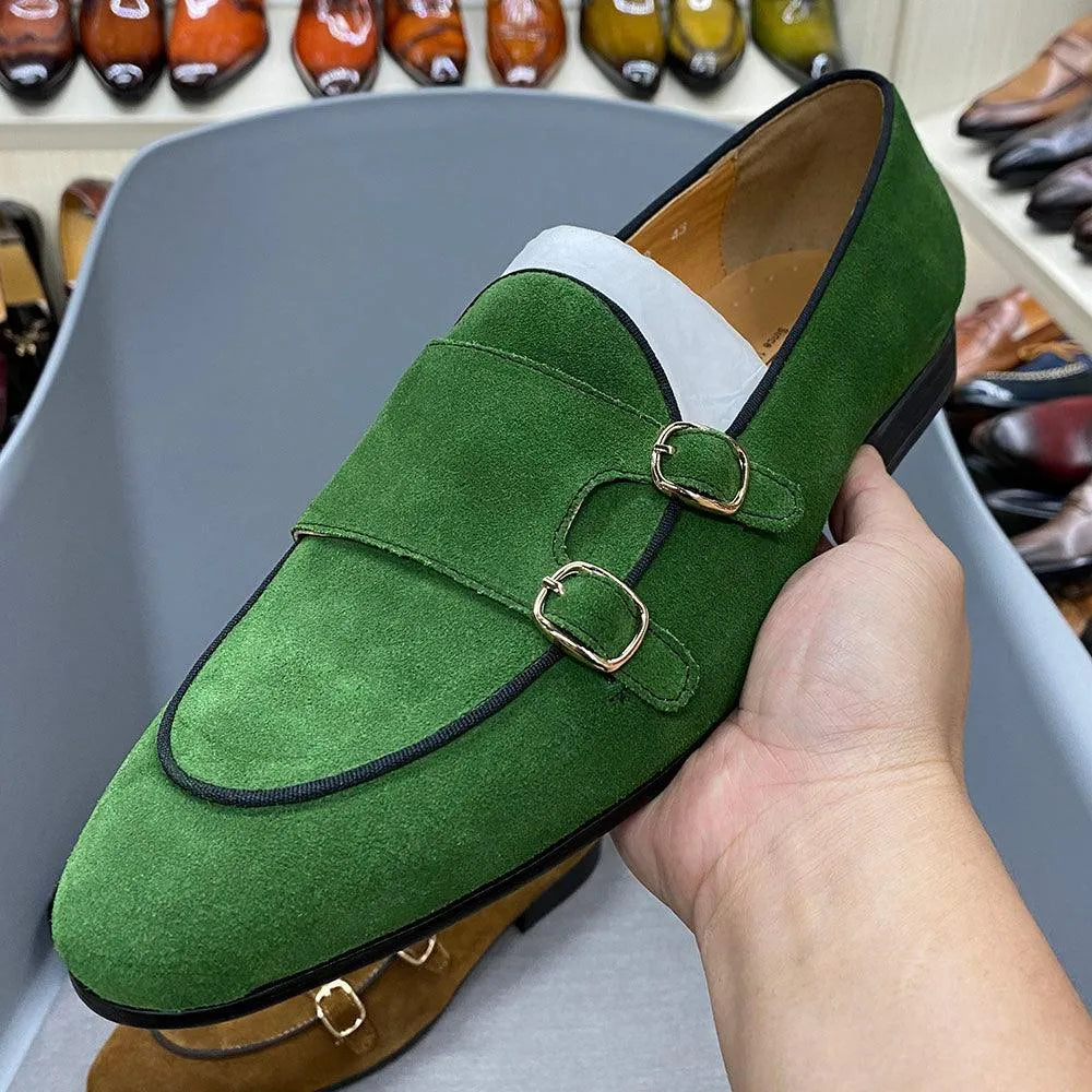 Men Apron Toe Dress Loafers - Buckles Monk Strap Formal Dress Shoes