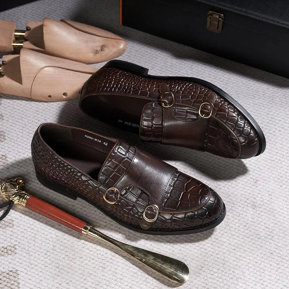 Men Apron Toe Dress Loafers - Buckles Monk Strap Formal Dress Shoes