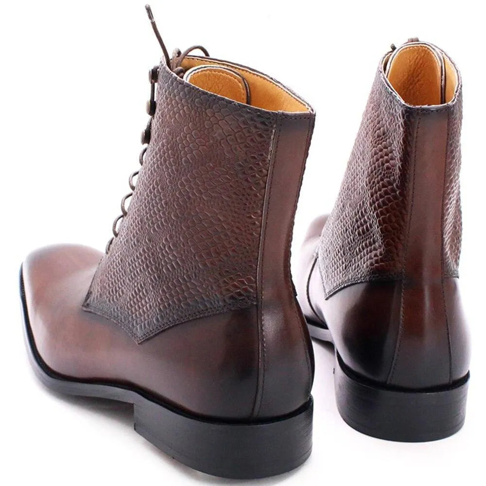 Men's Boots - Block Ankle Boots - Leather