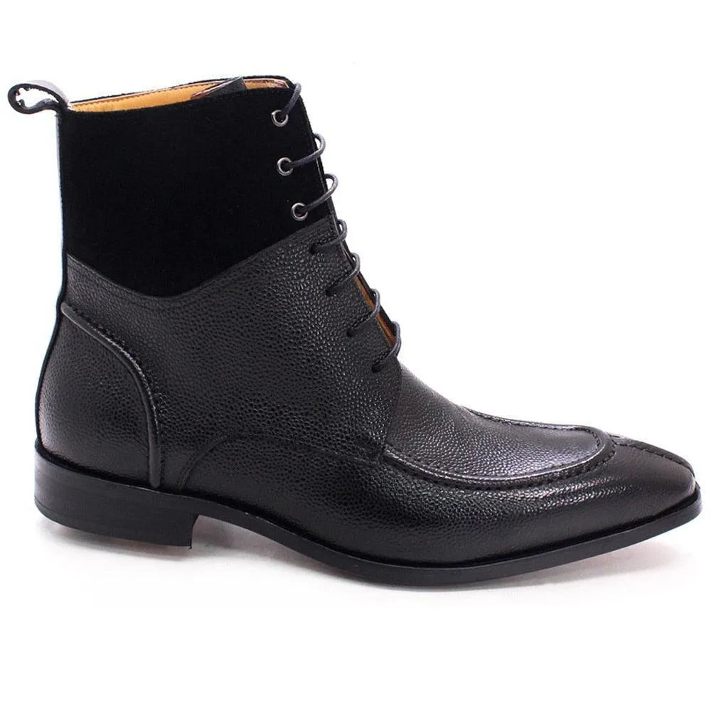 Men's Boots - Block Ankle Boots - Leather