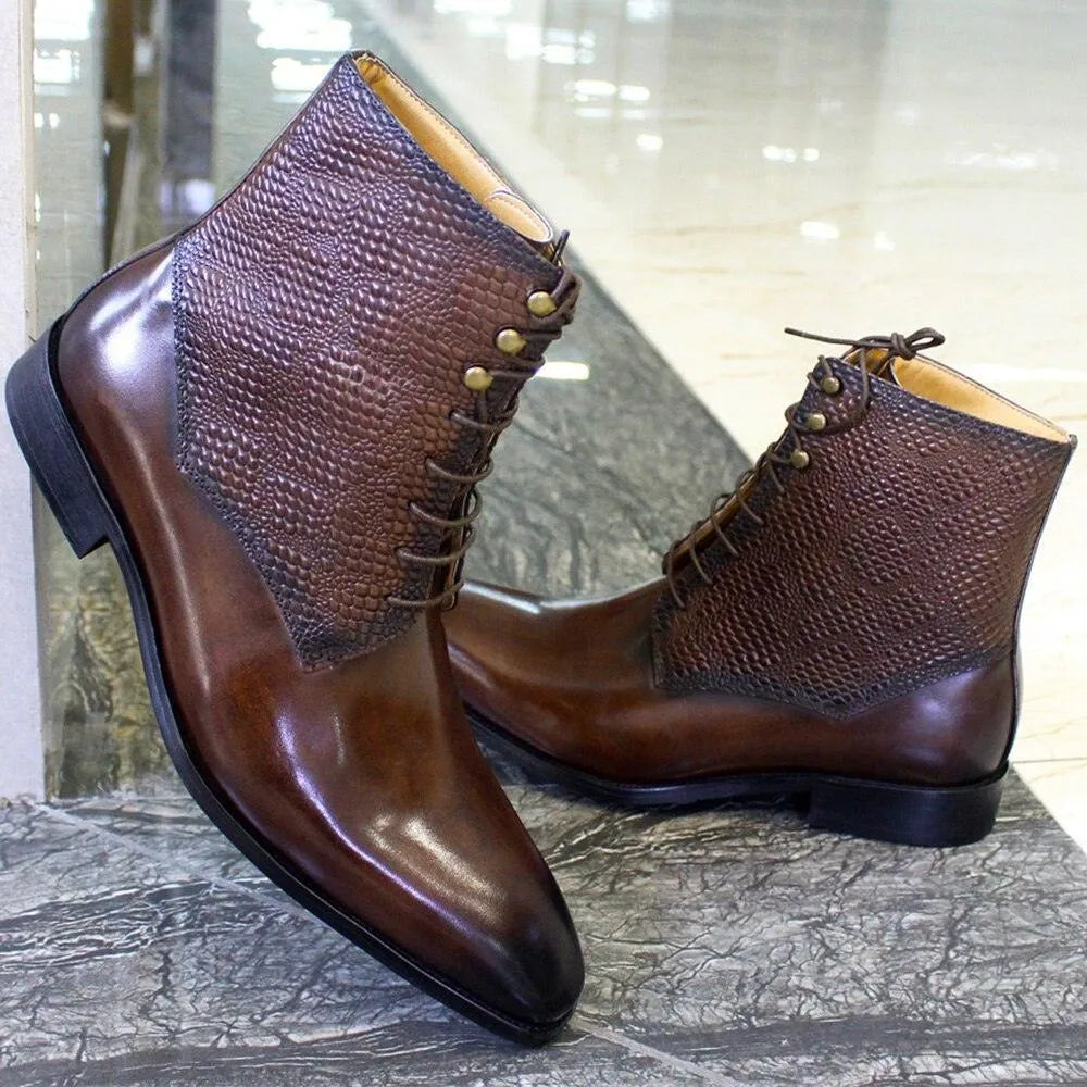 Men's Boots - Block Ankle Boots - Leather