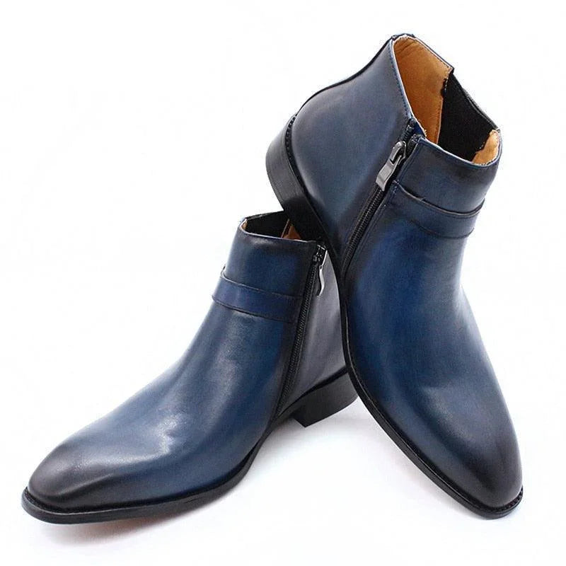 Men's Boots - Block Ankle Boots - Leather