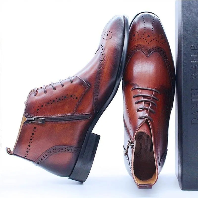 Men's Boots - Block Ankle Boots - Leather