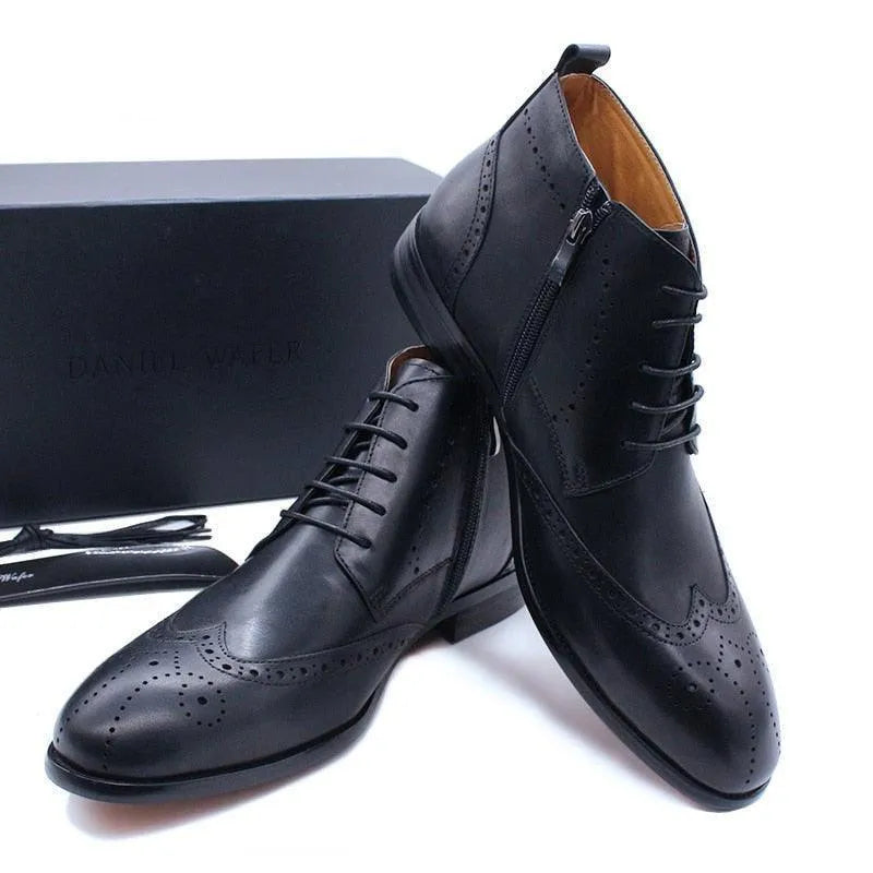 Men's Boots - Block Ankle Boots - Leather