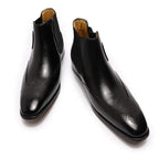Men's Boots - Block Ankle Boots - Leather