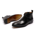Men's Boots - Block Ankle Boots - Leather