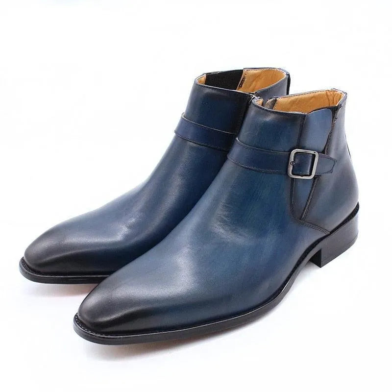 Men's Boots - Block Ankle Boots - Leather