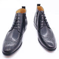 Men's Boots - Block Ankle Boots - Leather