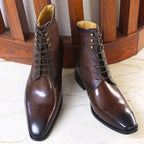 Men's Boots - Block Ankle Boots - Leather