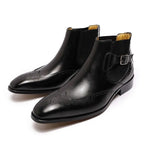 Men's Boots - Block Ankle Boots - Leather