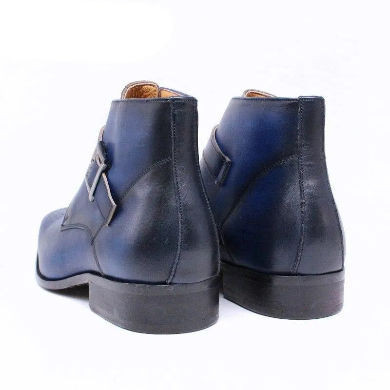 Men's Boots - Block Ankle Boots - Leather