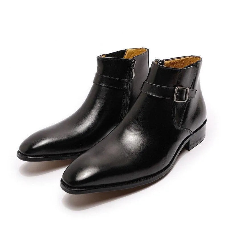 Men's Boots - Block Ankle Boots - Leather