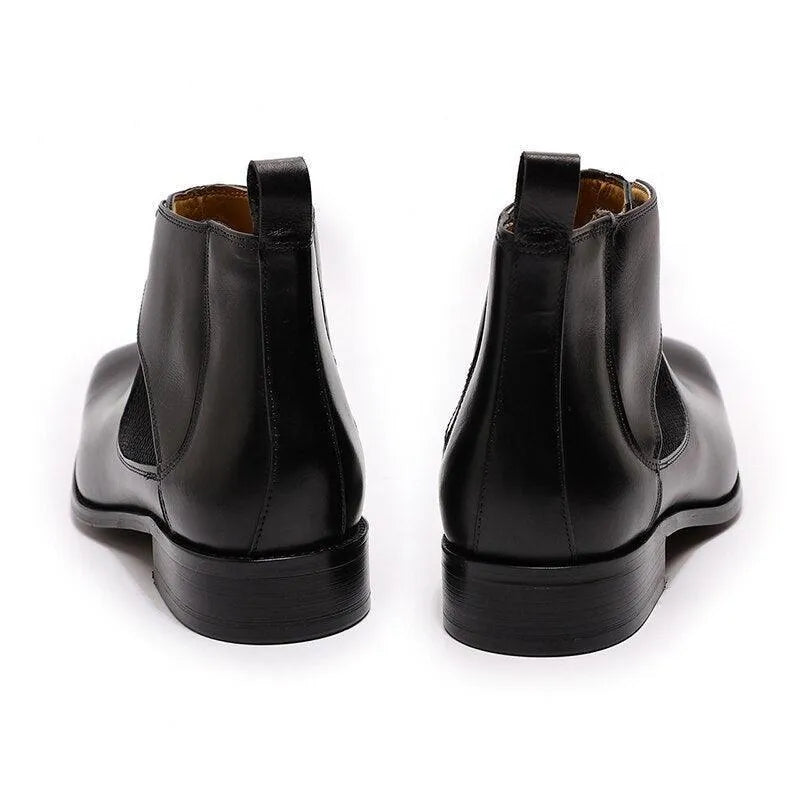 Men's Boots - Block Ankle Boots - Leather