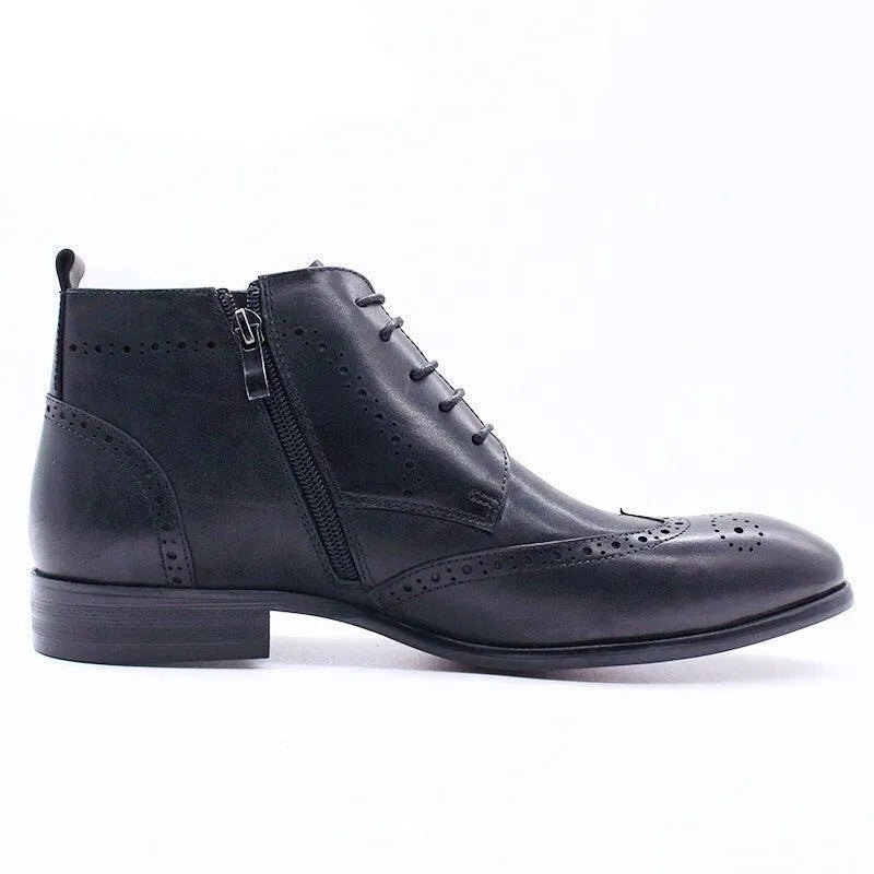 Men's Boots - Block Ankle Boots - Leather