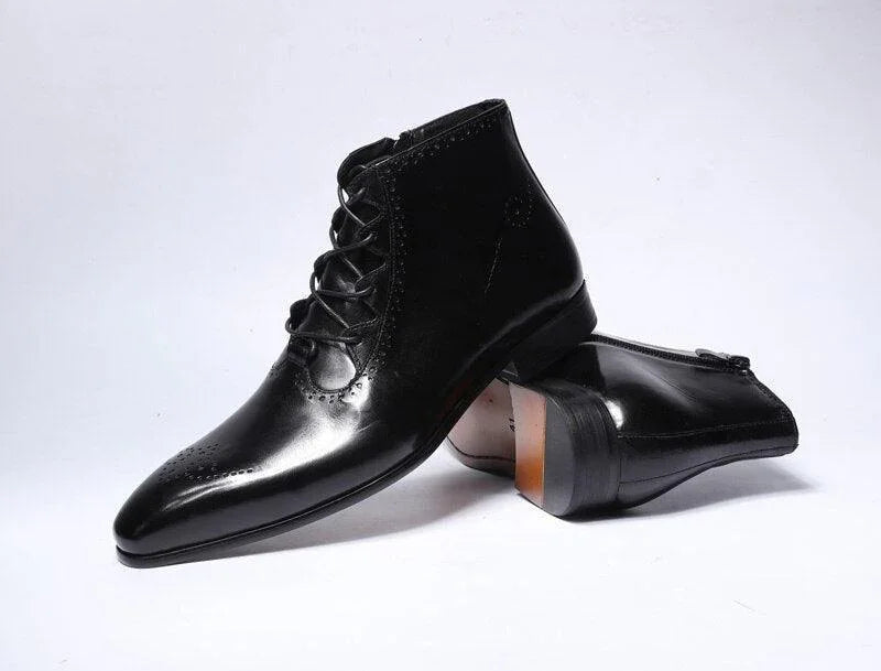 Men's Boots - Block Ankle Boots - Leather
