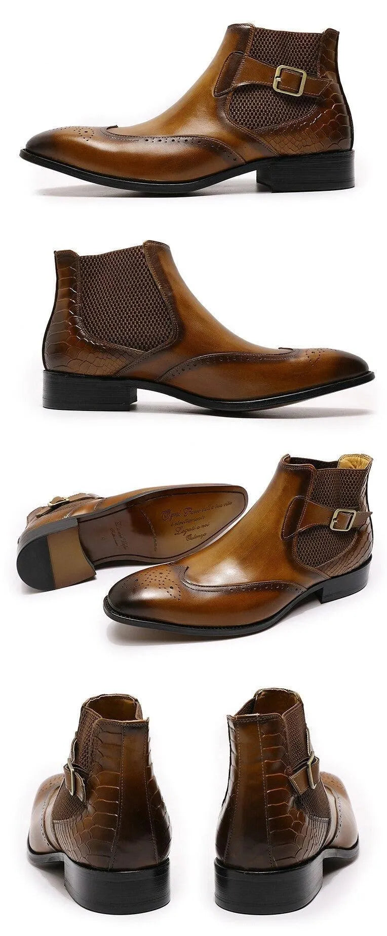 Men's Boots - Block Ankle Boots - Leather