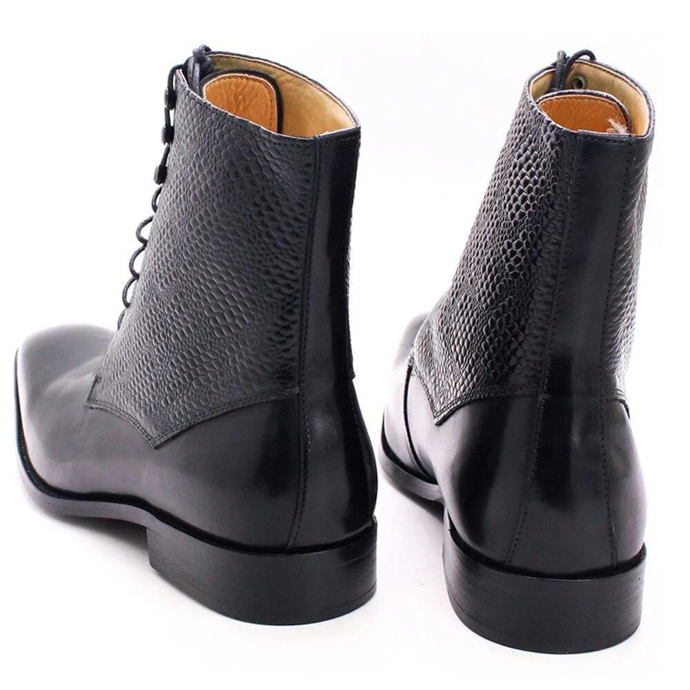 Men's Boots - Block Ankle Boots - Leather