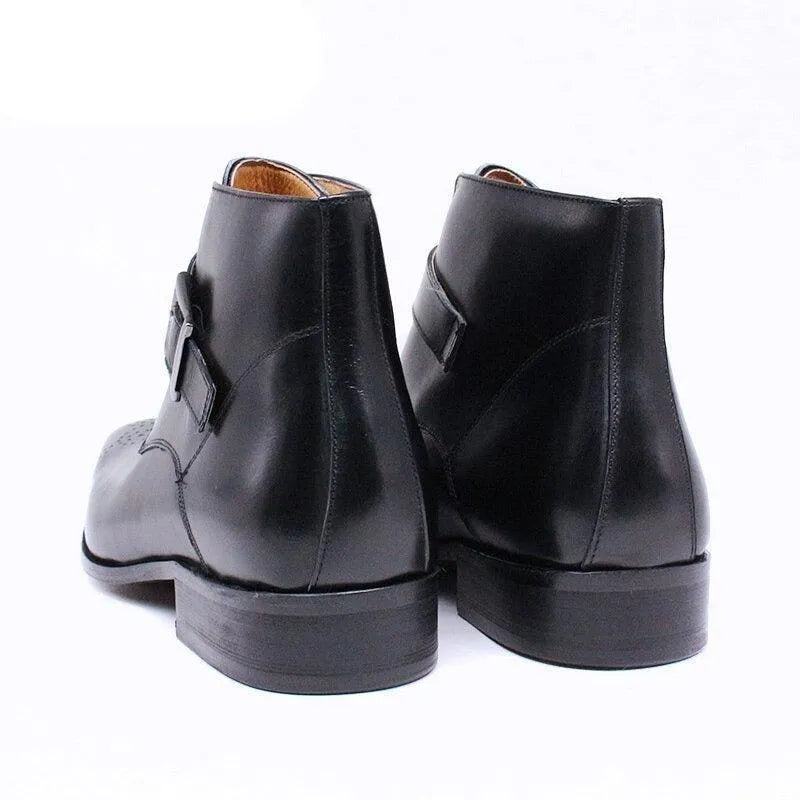 Men's Boots - Block Ankle Boots - Leather