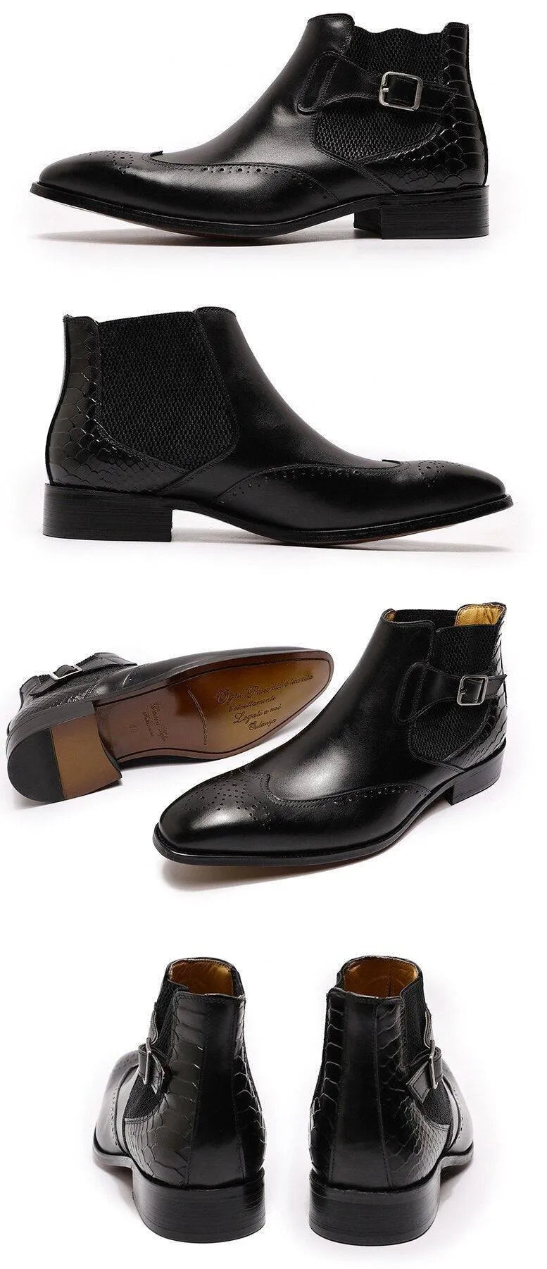 Men's Boots - Block Ankle Boots - Leather