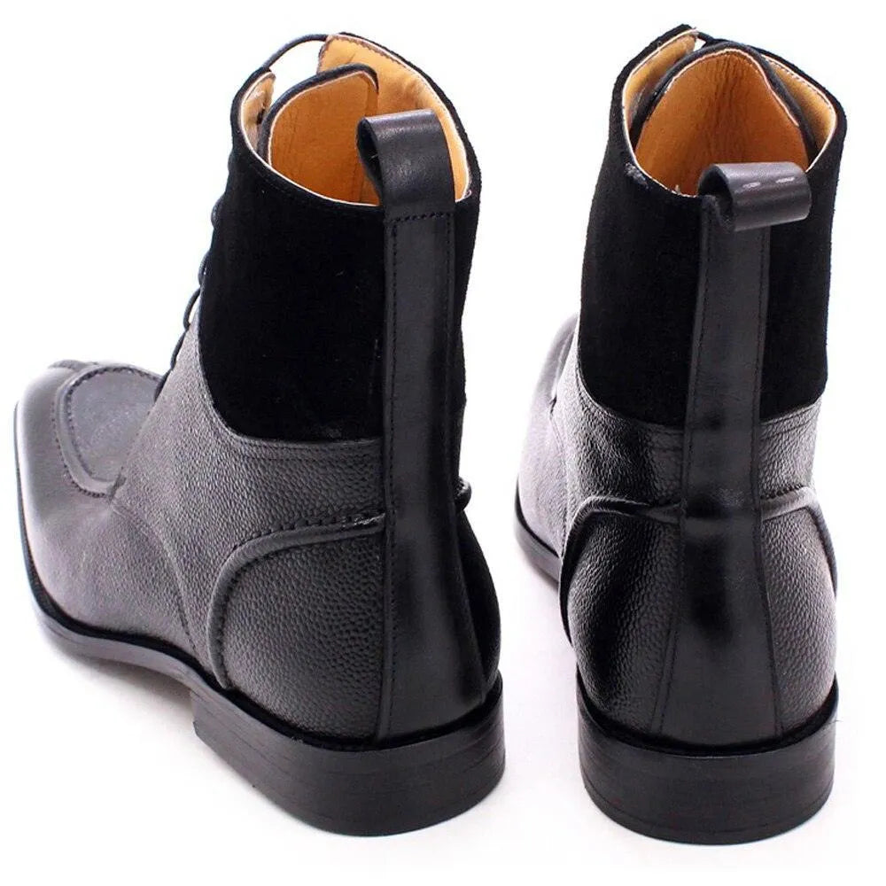 Men's Boots - Block Ankle Boots - Leather
