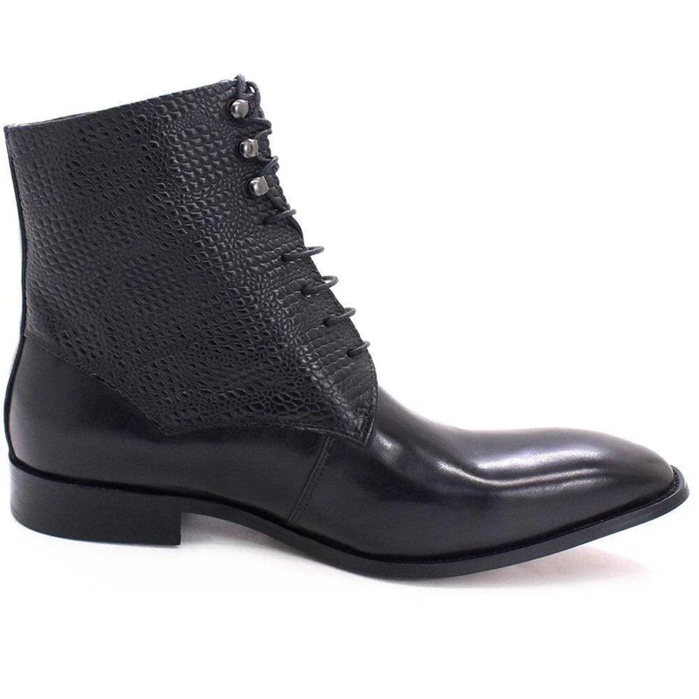 Men's Boots - Block Ankle Boots - Leather