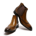 Men's Boots - Block Ankle Boots - Leather