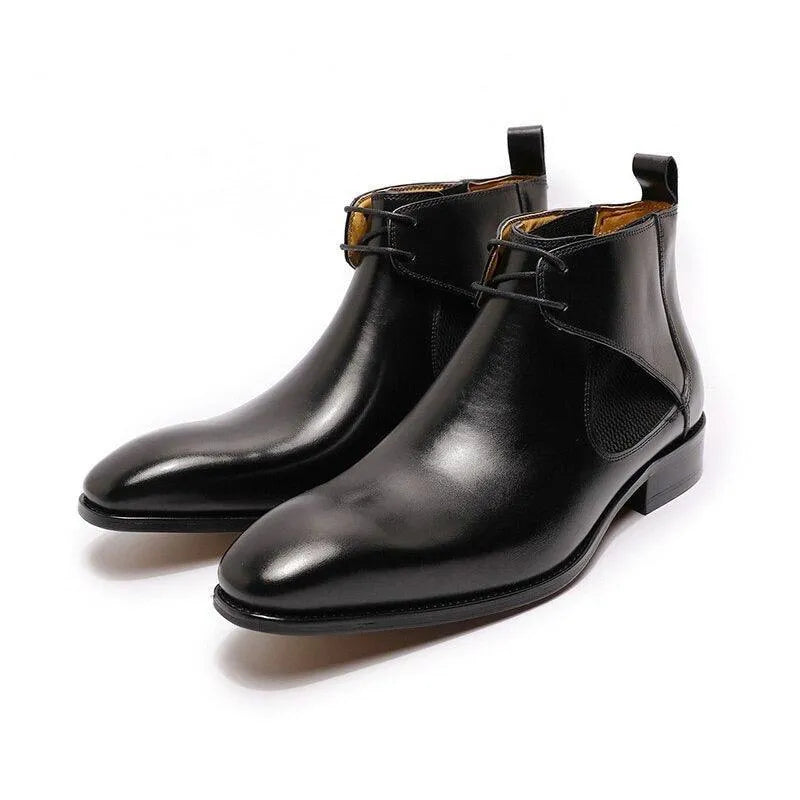 Men's Boots - Block Ankle Boots - Leather