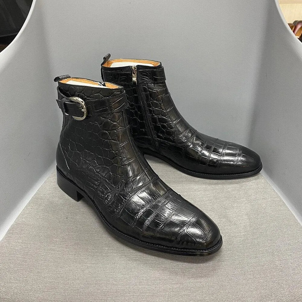 Men's Boots - Winter Block Ankle Boots - Leather
