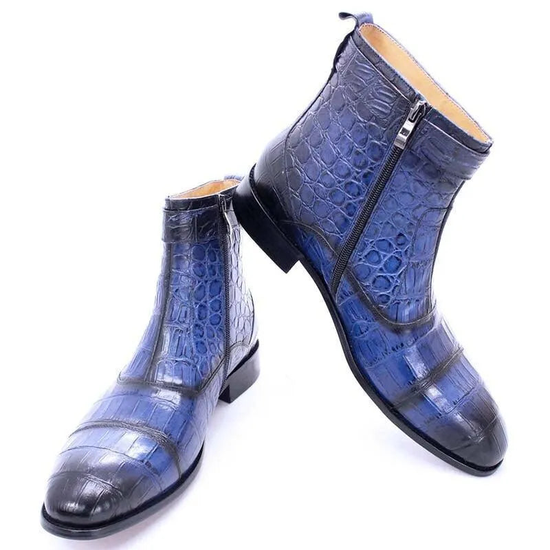 Men's Boots - Winter Block Ankle Boots - Leather