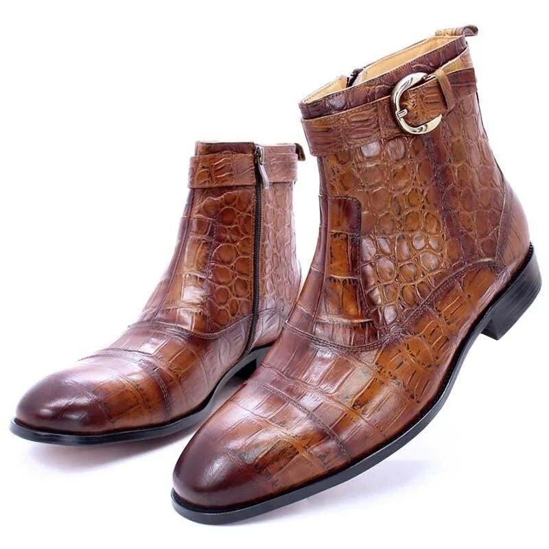 Men's Boots - Winter Block Ankle Boots - Leather