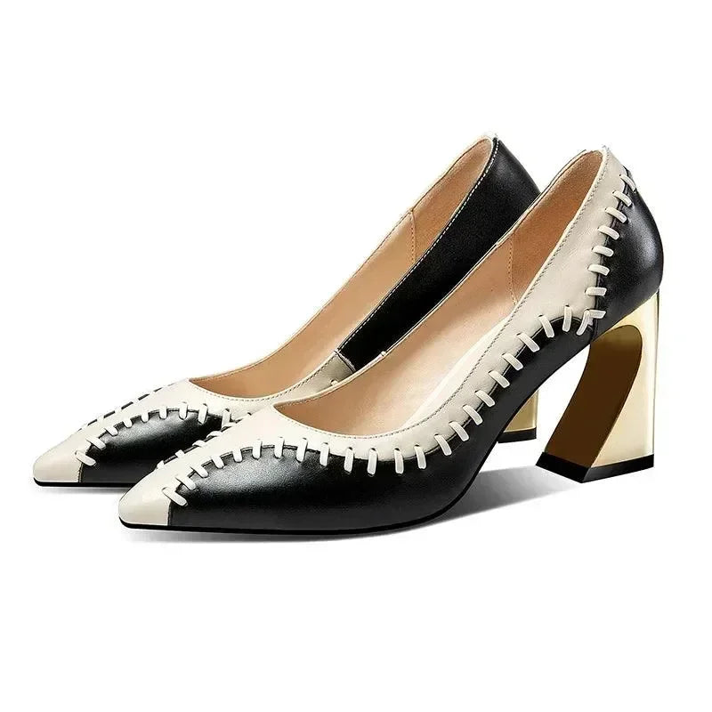 Patchwork Leather High Heels Women Pumps 8842082910539