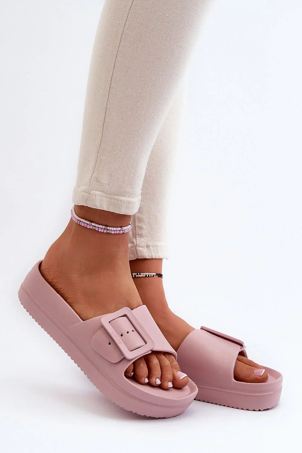 Women Buckle Platform Flip Flops