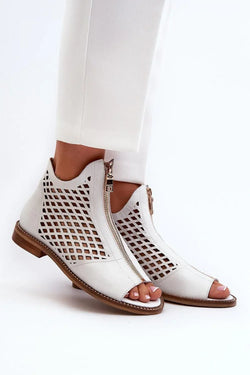 Women Caged Zip Back Flat Sandals - Guocali