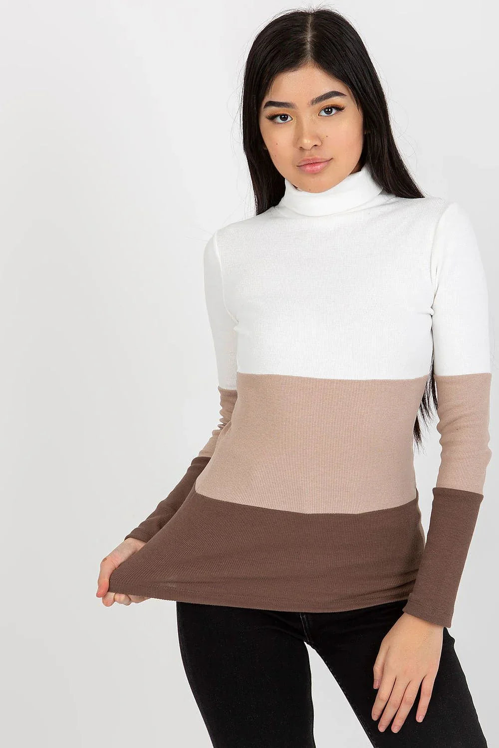 Women Colorblock Ribbed Turtleneck Sweater