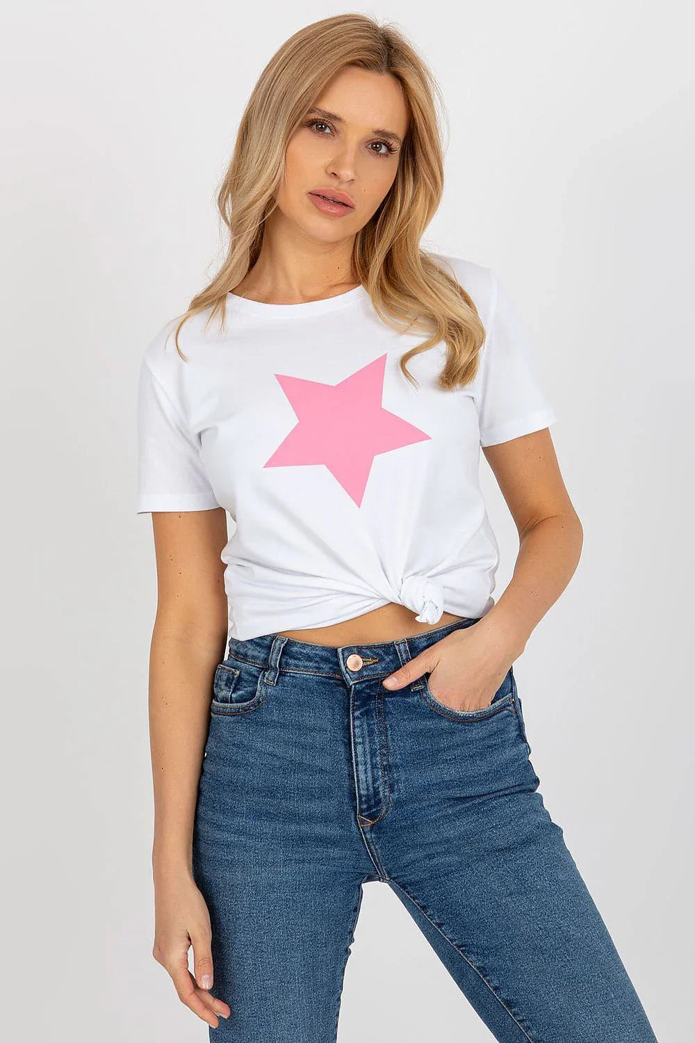 Women Crew-Neck Short-Sleeves T-Shirt – Stretchable, Pink