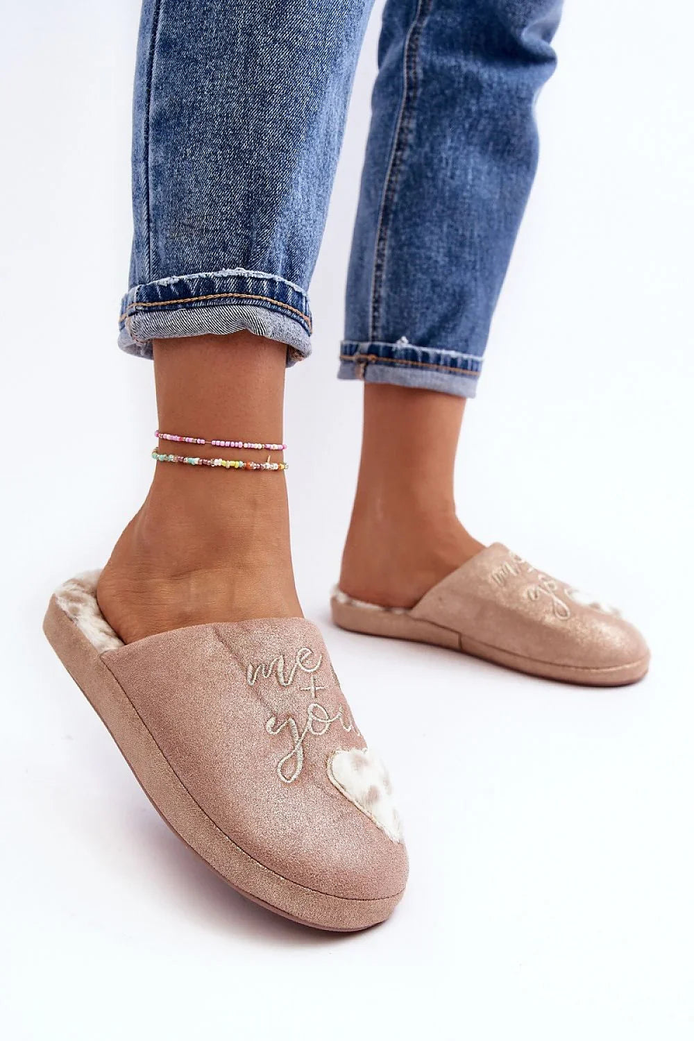 Women Heart Print Winter Slippers