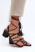 Women Lace-Up Caged Block Heel Sandals