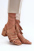 Women Lace-Up Caged Block Heel Sandals
