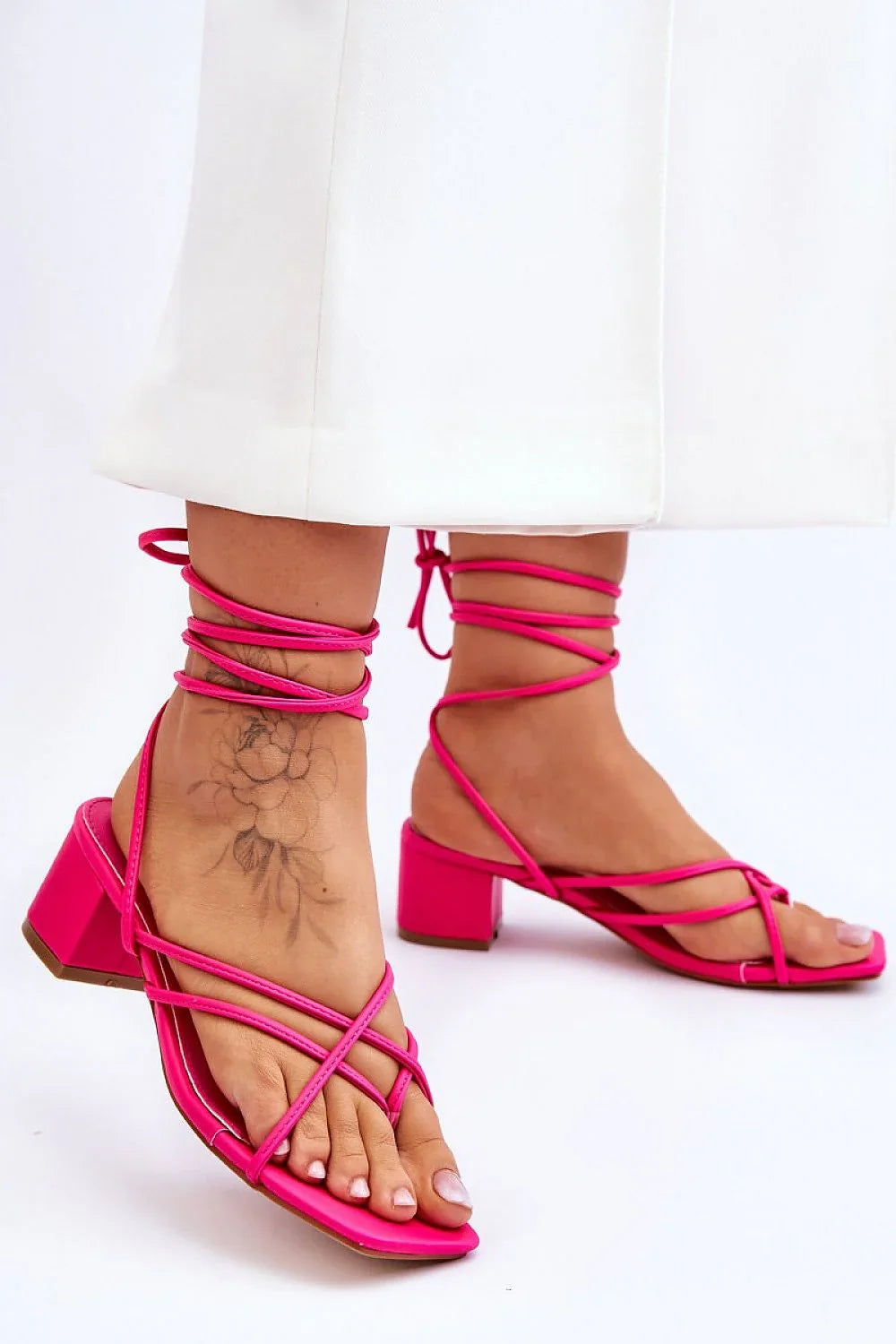 Women Lace-Up Strappy Block Heel Sandals