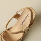 Women Leather Floral Block Heel Sandals