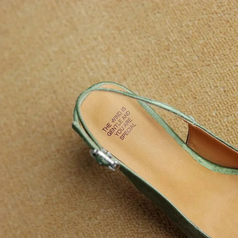 Women Leather Slingback Block Heel Sandals