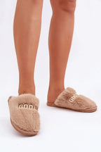 Women Letter Print Fur Slippers