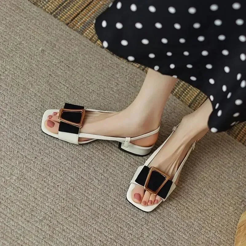 Women Low Heel Strappy Square Toe Sandals
