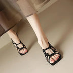 Women Narrow Band Gladiator Block Heel Sandals
