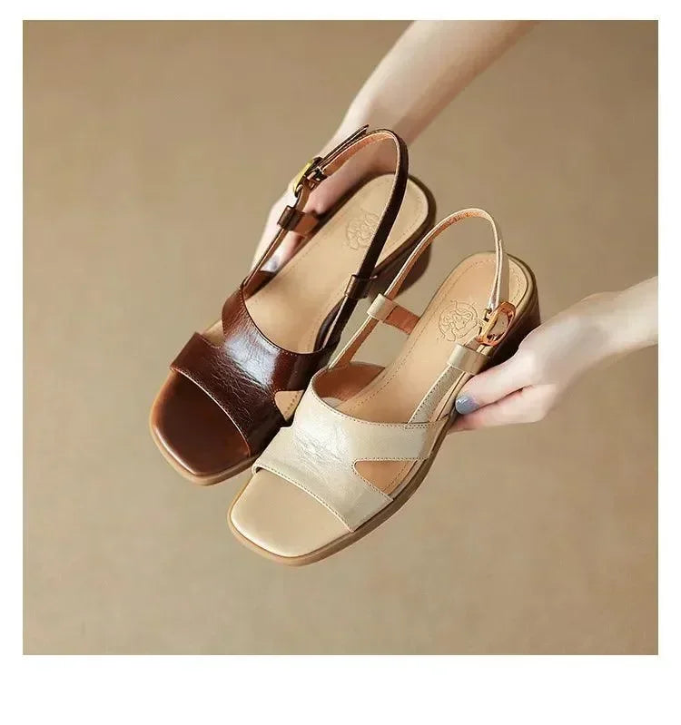 Women Open-Toe Buckle Strap Block Heel Sandals