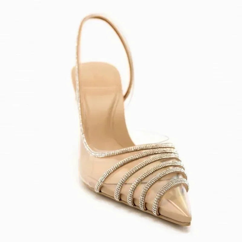 Women Rhinestone Pointed Block Heel Sandals
